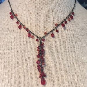 SALE 3 FOR $18-Red Beaded Drop Adjustable Necklace